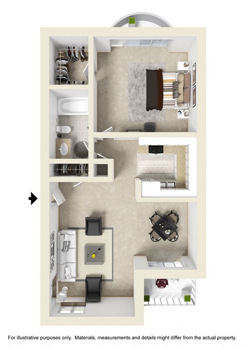 Floor plan for 1 bed, 1 bath, 850 sqft