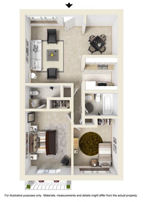 Floor plan for 2 beds, 1.5 baths, 950 sqft