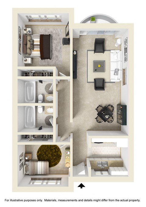 Floor plan for 2 beds, 2 baths, 980 sqft