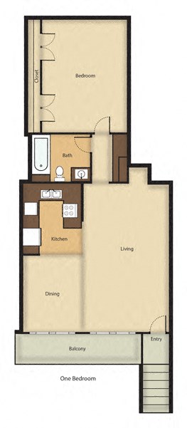 Floor plan for 1 bed, 1 bath, 750 sqft