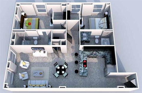 Floor plan for 2 beds, 2 baths, 1156 sqft