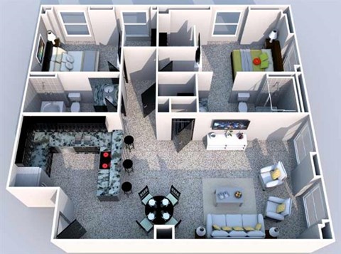 Floor plan for 2 beds, 2 baths, 1110 sqft