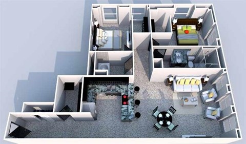 Floor plan for 2 beds, 2 baths, 1200 sqft
