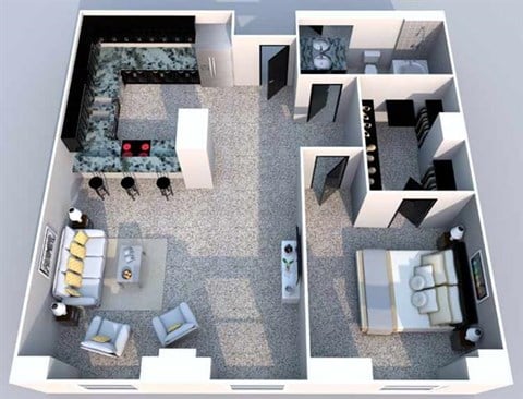 Floor plan for 1 bed, 1 bath, 695 sqft
