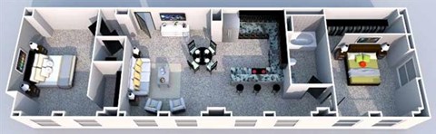 Floor plan for 2 beds, 1 bath, 1169 sqft