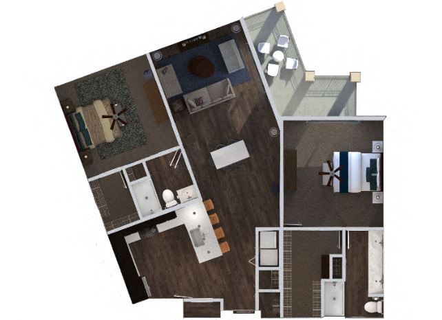 Floor plan for 2 beds, 2 baths, 1448 sqft