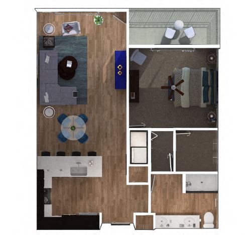 Floor plan for 1 bed, 1 bath, 808 sqft