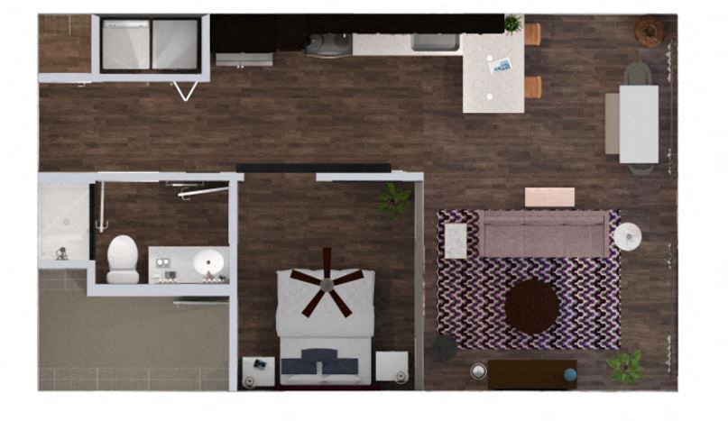 Floor plan for studio, 1 bath, 682 sqft