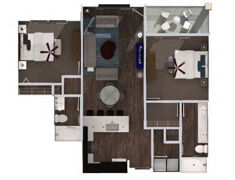 Floor plan for 2 beds, 2 baths, 1066 sqft