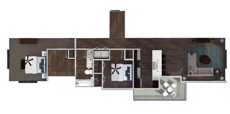 Floor plan for 1 bed, 1 bath, 1161 sqft