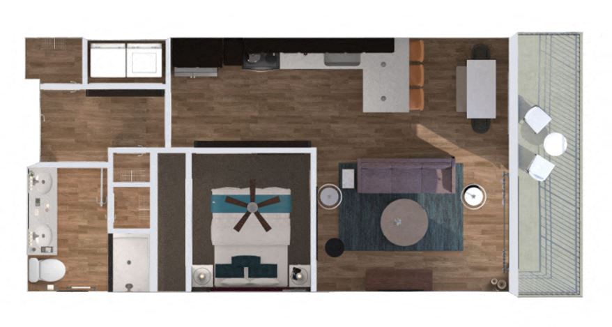 Floor plan for studio, 1 bath, 604 sqft