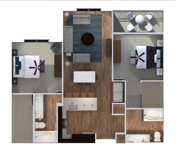 Floor plan for 2 beds, 2 baths, 1150 sqft