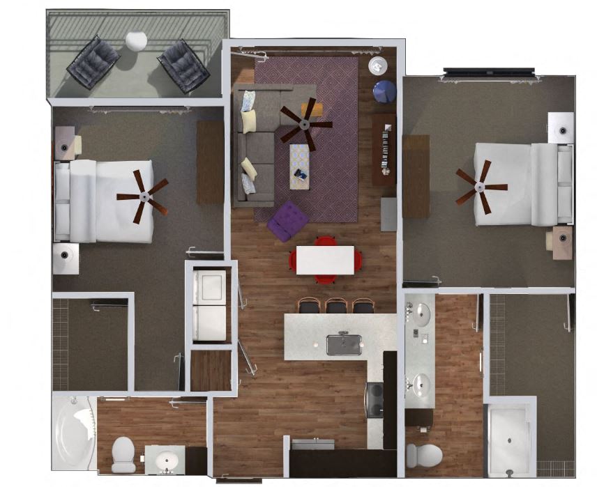 Floor plan for 2 beds, 2 baths, 1008 sqft