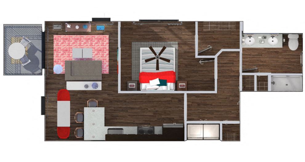 Floor plan for studio, 1 bath, 740 sqft
