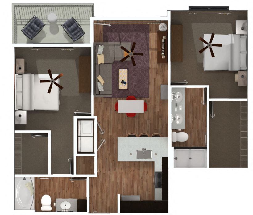 Floor plan for 2 beds, 2 baths, 1004 sqft