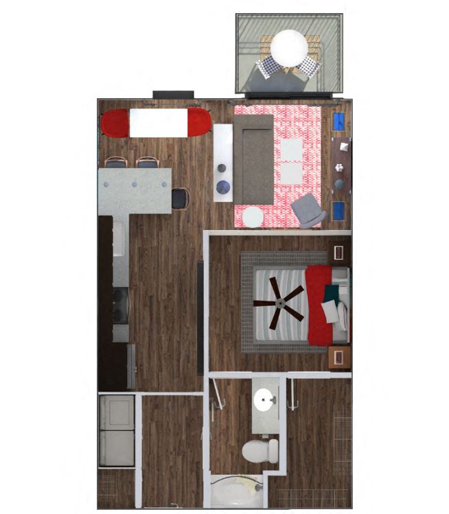 Floor plan for studio, 1 bath, 644 sqft