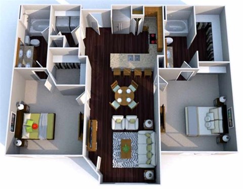 Floor plan for 2 beds, 2 baths, 1119 sqft