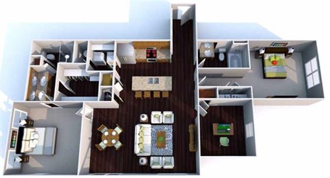 Floor plan for 3 beds, 2 baths, 1378 sqft