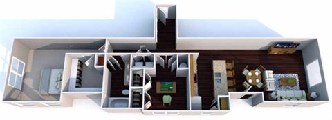 Floor plan for 1 bed, 1 bath, 1172 sqft