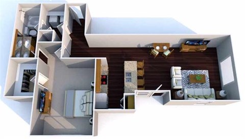 Floor plan for 1 bed, 1 bath, 990 sqft