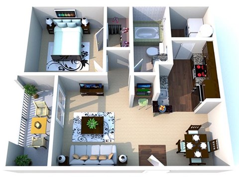 Floor plan for 1 bed, 1 bath, 660 sqft