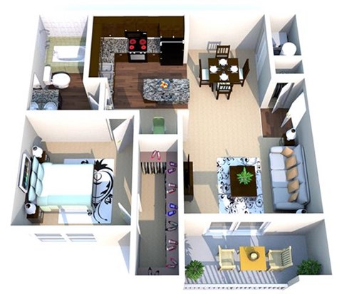Floor plan for 1 bed, 1 bath, 815 sqft