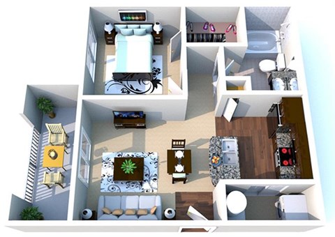 Floor plan for 1 bed, 1 bath, 565 sqft