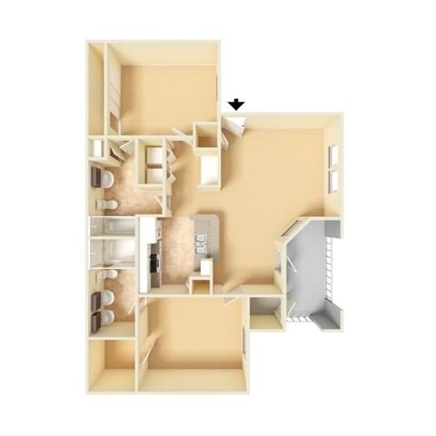 Floor plan for 2 beds, 2 baths, 968 sqft