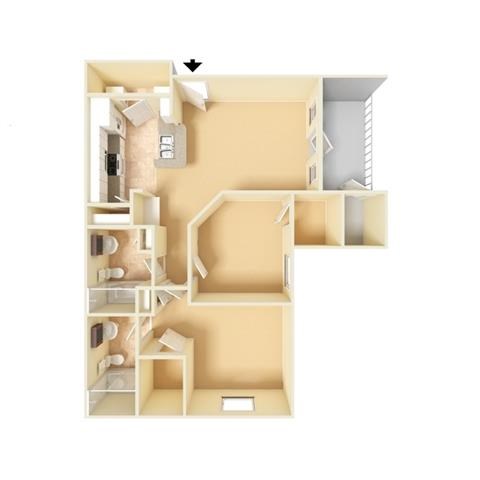 Floor plan for 2 beds, 2 baths, 901 sqft