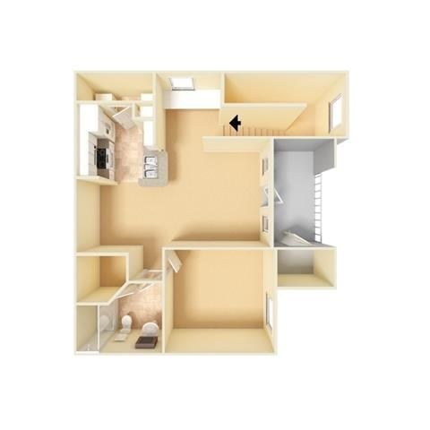 Floor plan for 1 bed, 1 bath, 777 sqft