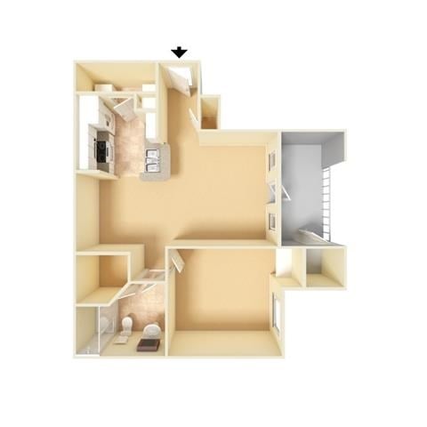 Floor plan for 1 bed, 1 bath, 667 sqft
