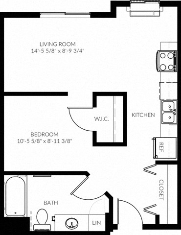Floor plan for studio, 1 bath, 552 sqft