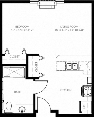 Floor plan for studio, 1 bath, 547 sqft