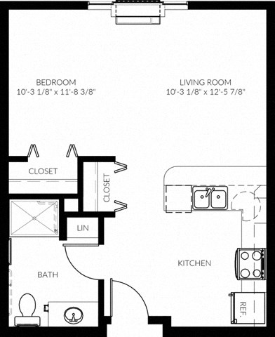 Floor plan for studio, 1 bath, 546 sqft