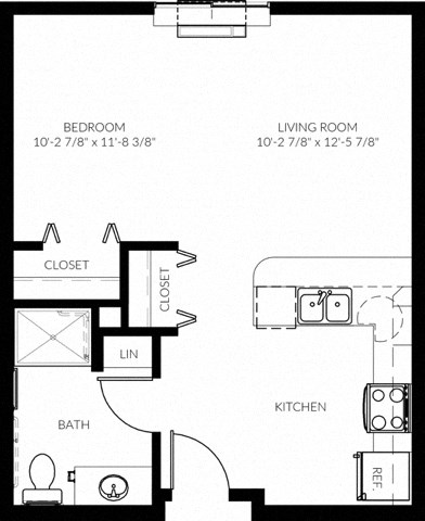 Floor plan for studio, 1 bath, 546 sqft