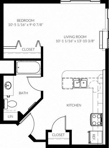 Floor plan for studio, 1 bath, 582 sqft