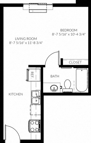 Floor plan for studio, 1 bath, 408 sqft