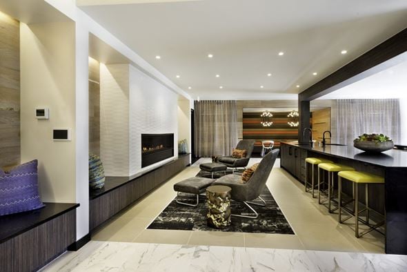 Hillsboro apartment for rent - a living room with a couch and a table and a fireplace