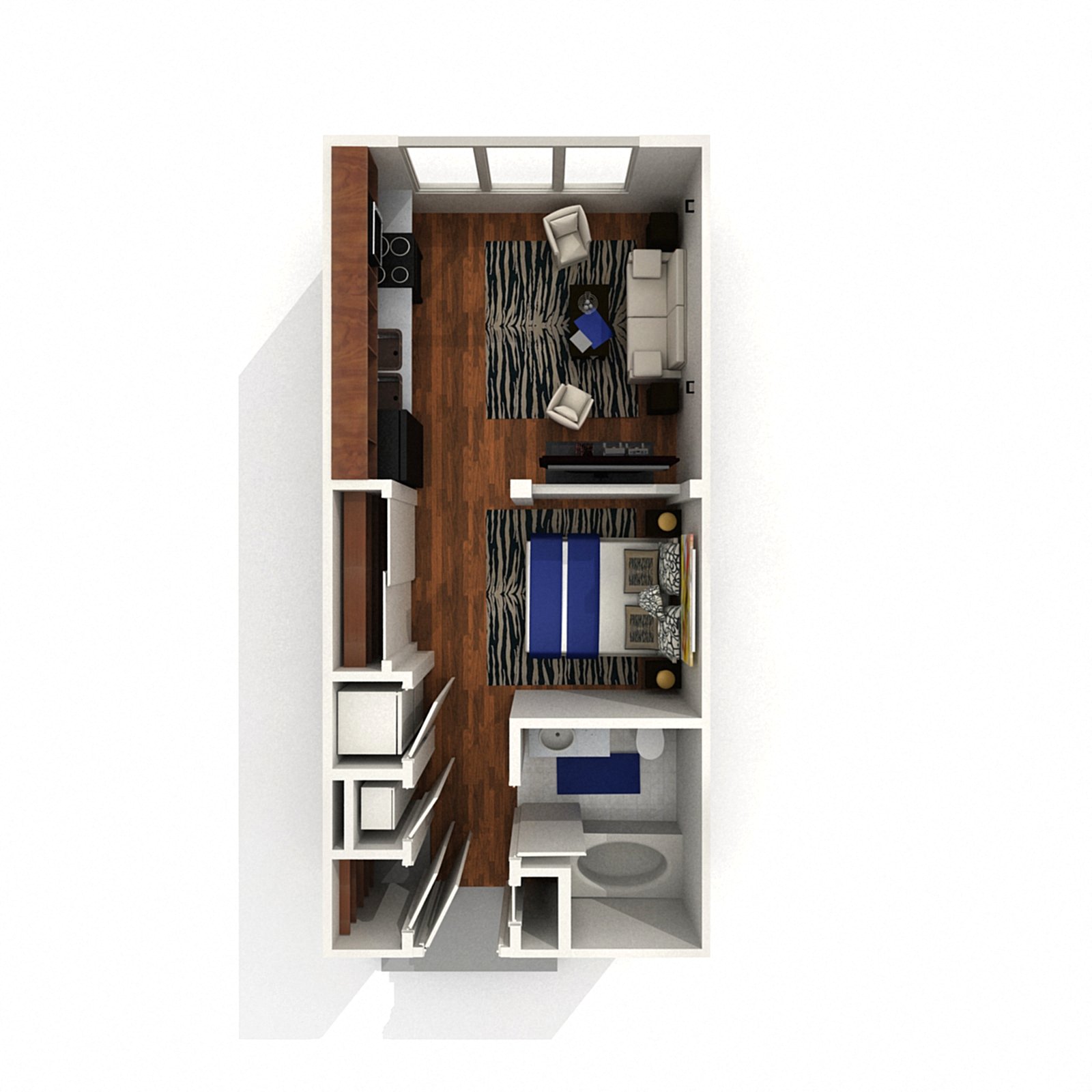 Floor plan for studio, 1 bath, 481 sqft