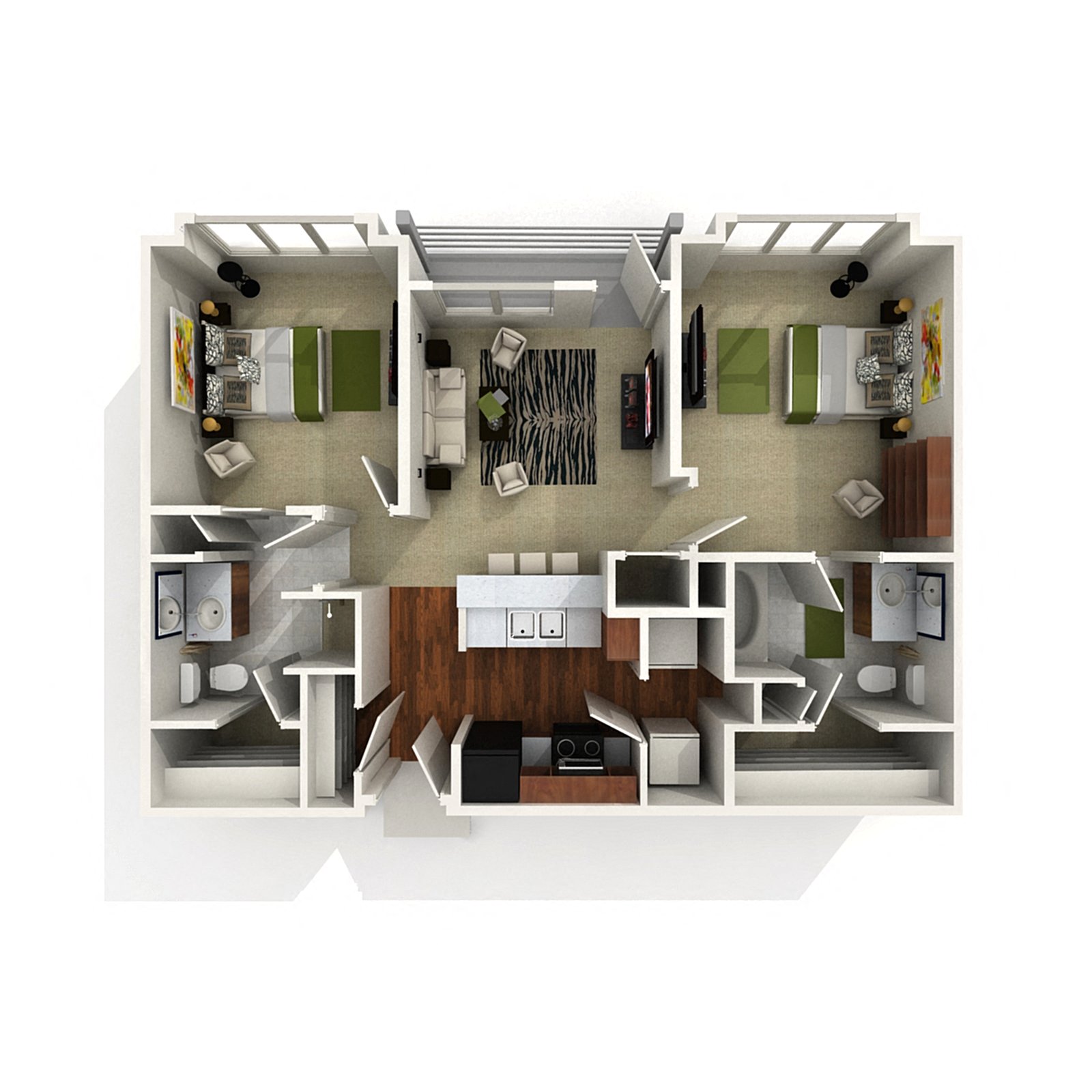 Floor plan for 2 beds, 2 baths, 926 sqft