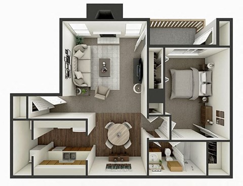 Floor plan for 1 bed, 1 bath, 688 sqft