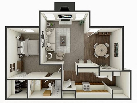 Floor plan for 1 bed, 1 bath, 749 sqft