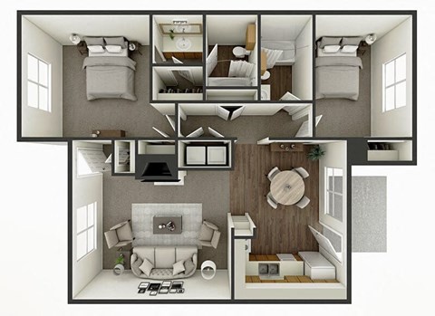 Floor plan for 2 beds, 2 baths, 1153 sqft