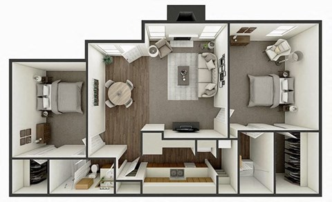 Floor plan for 2 beds, 2 baths, 1087 sqft
