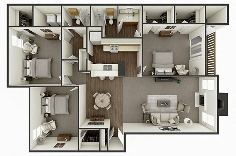 Floor plan for 3 beds, 2 baths, 1363 sqft