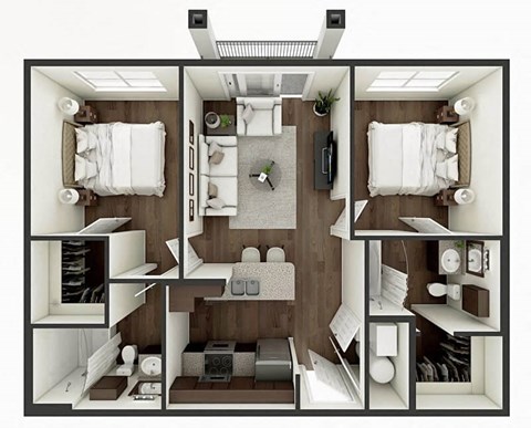 Floor plan for 2 beds, 2 baths, 780 sqft