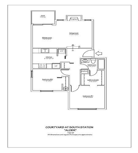Floor plan for 2 beds, 1 bath, 720 sqft