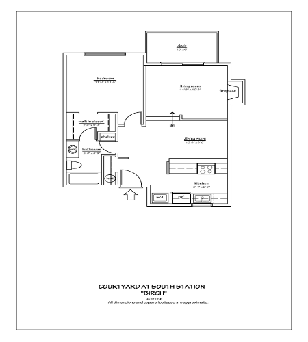 Floor plan for 1 bed, 1 bath, 610 sqft