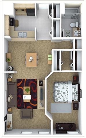 Floor plan for 1 bed, 1 bath, 720 sqft