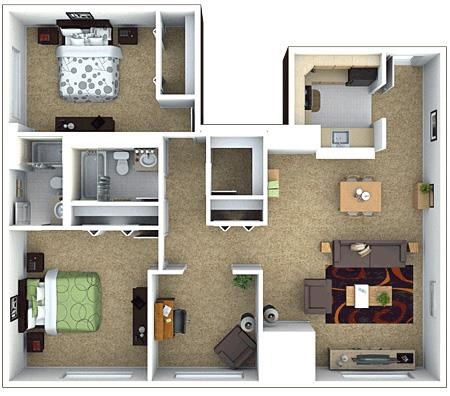 Floor plan for 2 beds, 2 baths, 1046 sqft